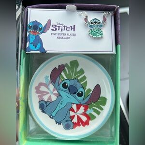 Stitch Boxed Set Silver Plated necklace and trinket tray from Disney NWT
